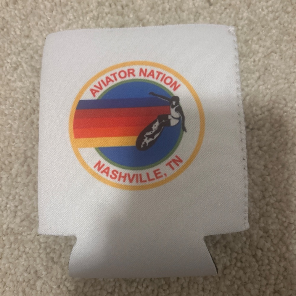 Aviator Nation White Can Cooler with Sunset Stripe Logo